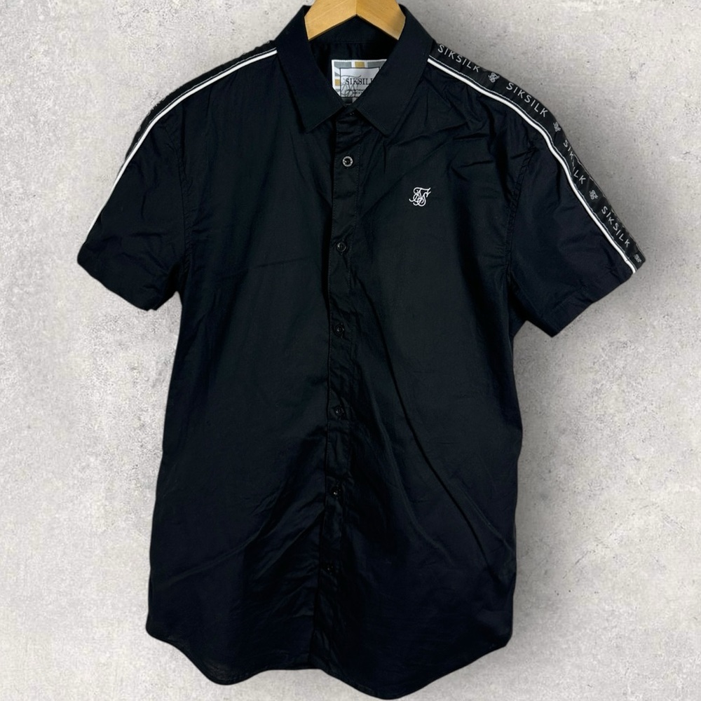 SikSilk Follow Movement Black‎ Short Sleeve Button Down Shirt Mens Size Medium M